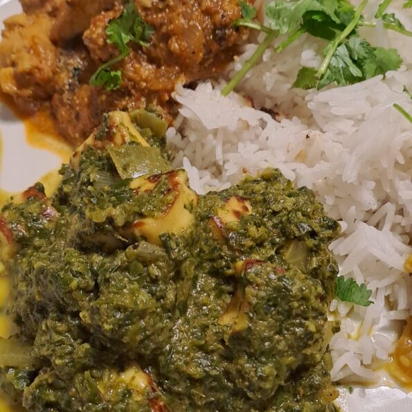 spinach and cheese curry with dhaba chicken